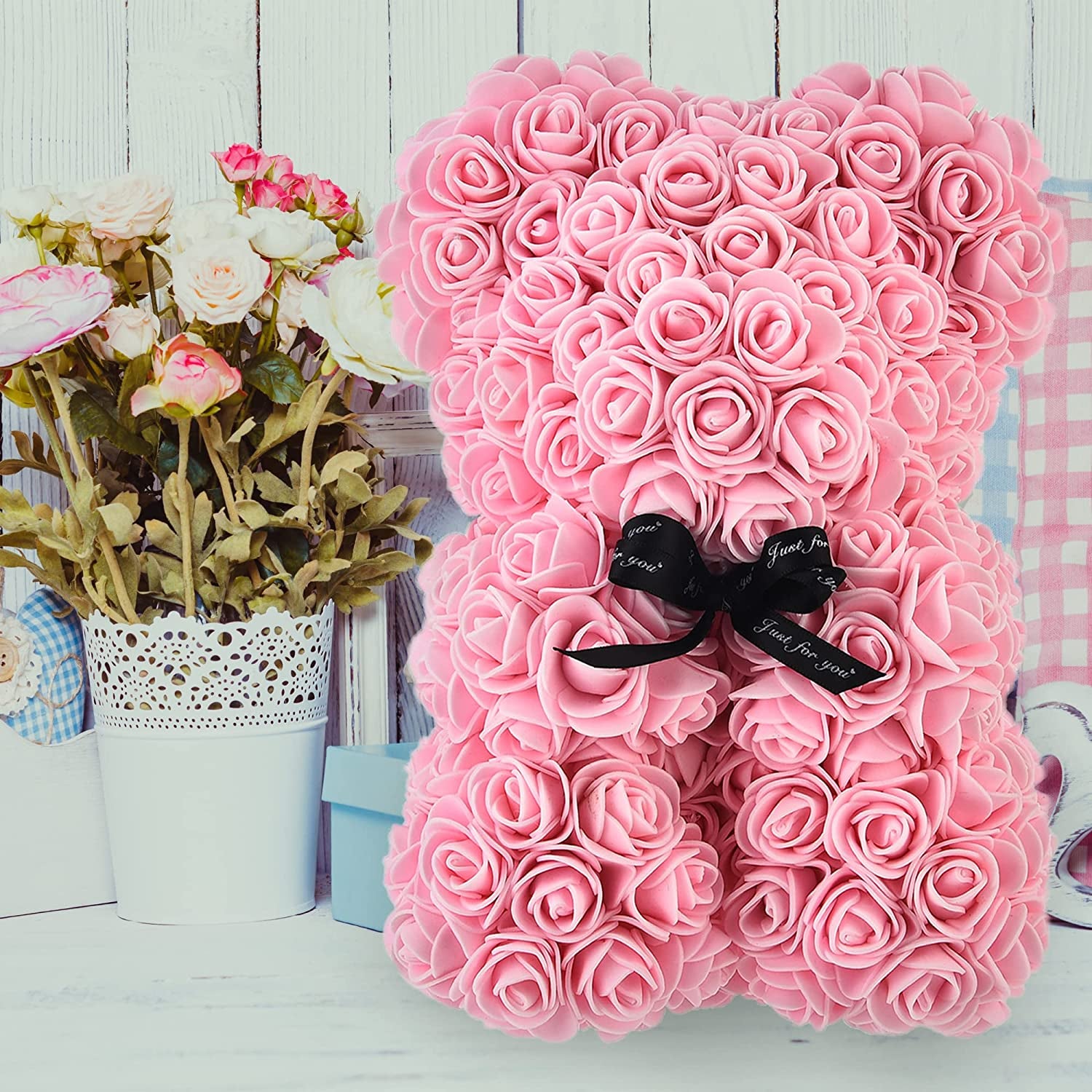 Everlasting Rose Teddy Bear - Adorable Flower Cub for Anniversary, Christmas, or Valentine's - Light Pink