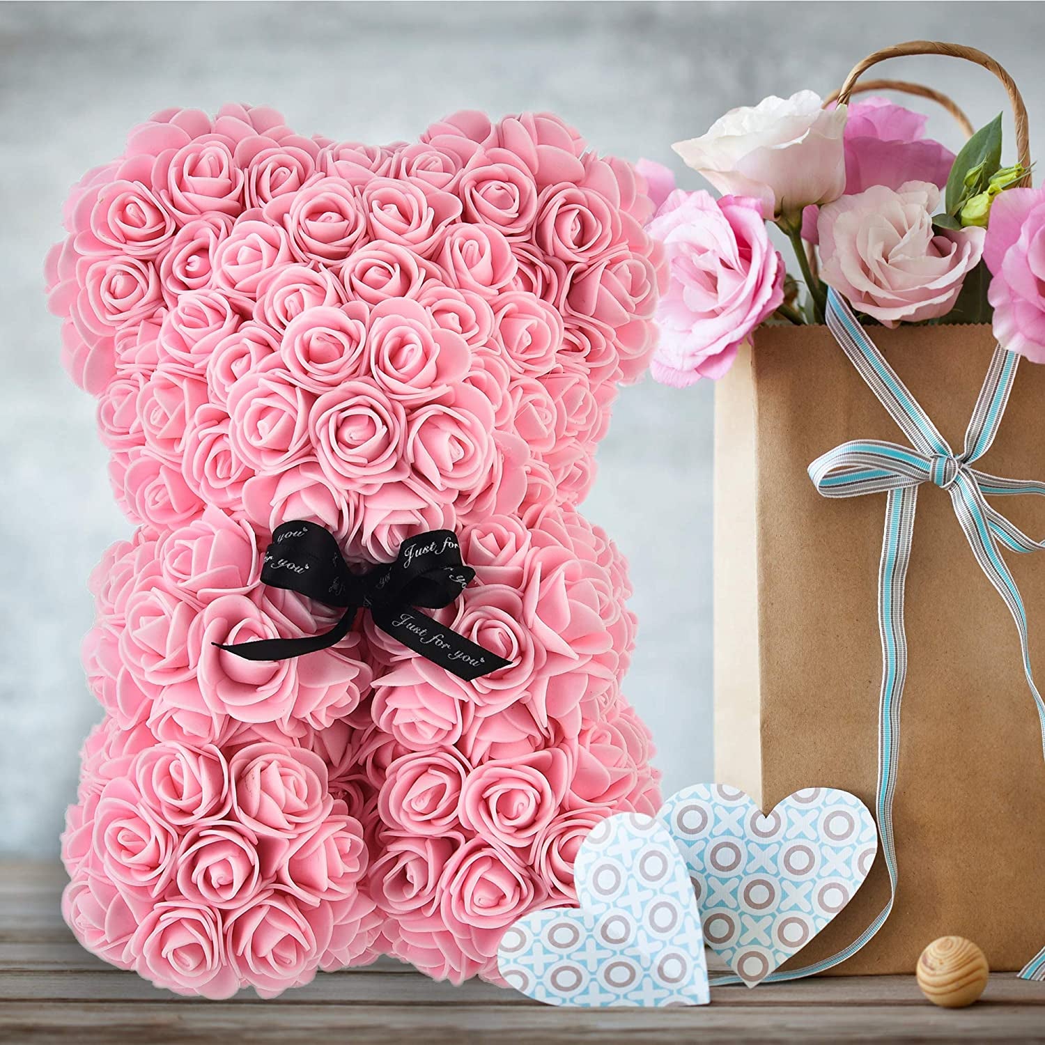 Everlasting Rose Teddy Bear - Adorable Flower Cub for Anniversary, Christmas, or Valentine's - Light Pink