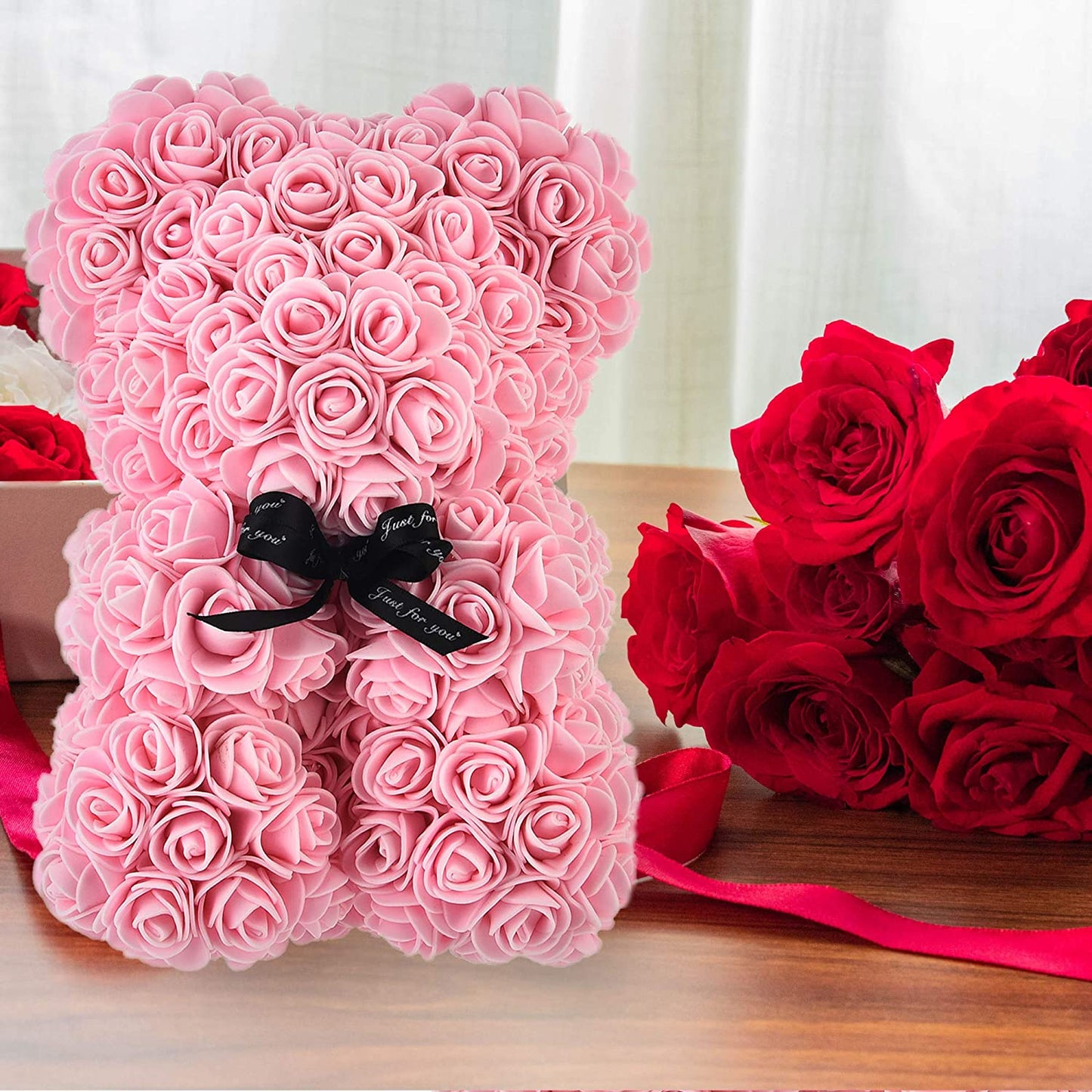 Everlasting Rose Teddy Bear - Adorable Flower Cub for Anniversary, Christmas, or Valentine's - Light Pink